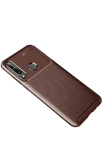 Newface Huawei Y6P Kılıf Auto Focus Karbon Kapak - Kahverengi resmi
