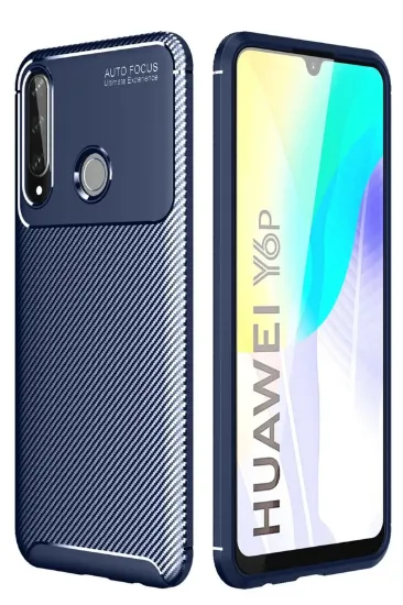 Newface Huawei Y6P Kılıf Auto Focus Karbon Kapak - Lacivert resmi