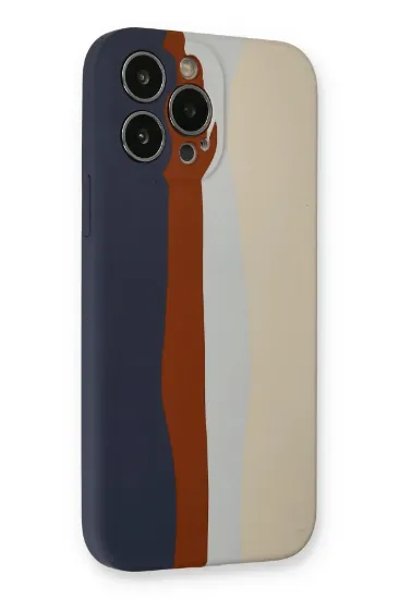 Newface iPhone 13 Pro Kılıf Ebruli Lansman Silikon - Lacivert-Krem resmi