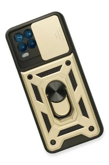 Newface Realme 8 Kılıf Pars Lens Yüzüklü Silikon - Gold resmi