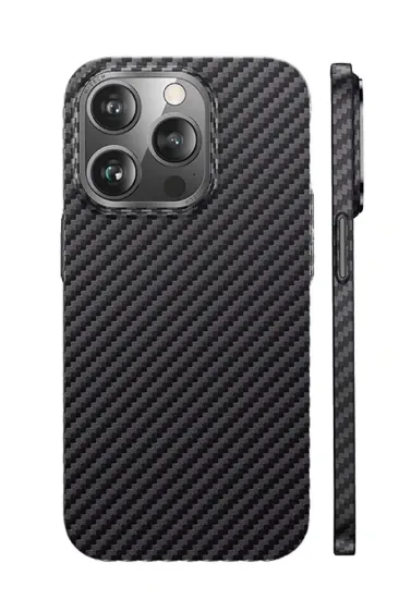 Newface iPhone 14 Pro Kılıf Metalik Karbon Kapak - Siyah resmi