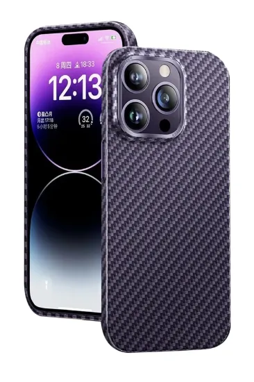 Newface iPhone 14 Pro Kılıf Metalik Karbon Kapak - Mor resmi