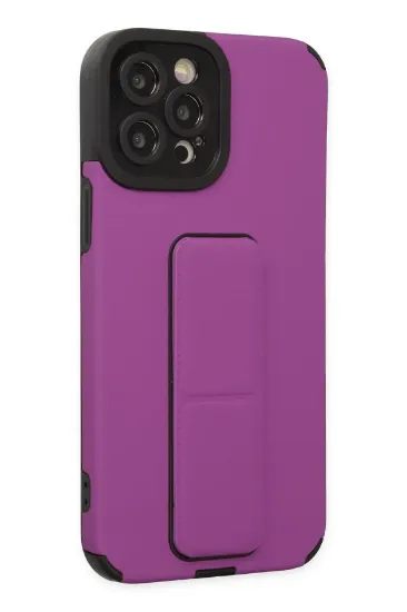 Newface iPhone 12 Pro Max Kılıf Mega Standlı Silikon - Mor resmi