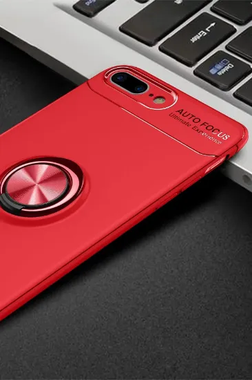 Newface iPhone 7 Plus Kılıf Range Yüzüklü Silikon - Kırmızı resmi