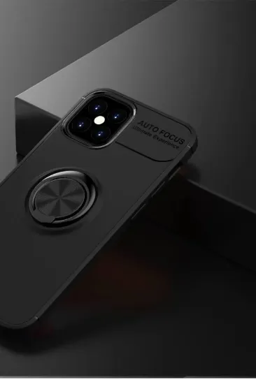 Newface iPhone 12 Mini Kılıf Range Yüzüklü Silikon - Siyah resmi