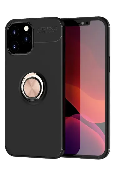 Newface iPhone 12 Pro Max Kılıf Range Yüzüklü Silikon - Siyah-Gold resmi