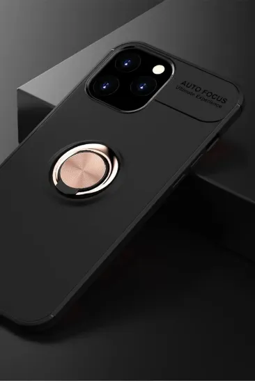 Newface iPhone 12 Pro Max Kılıf Range Yüzüklü Silikon - Siyah-Gold resmi