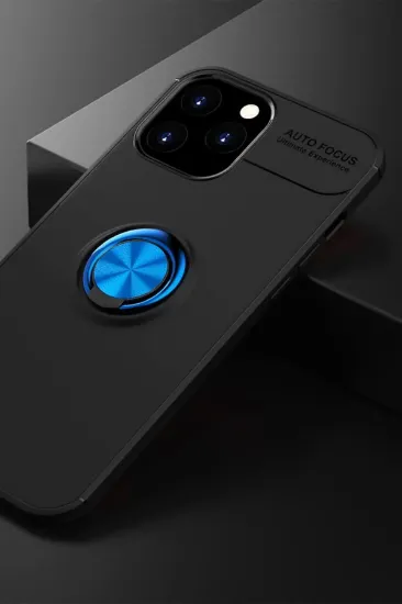 Newface iPhone 12 Pro Max Kılıf Range Yüzüklü Silikon - Siyah-Mavi resmi