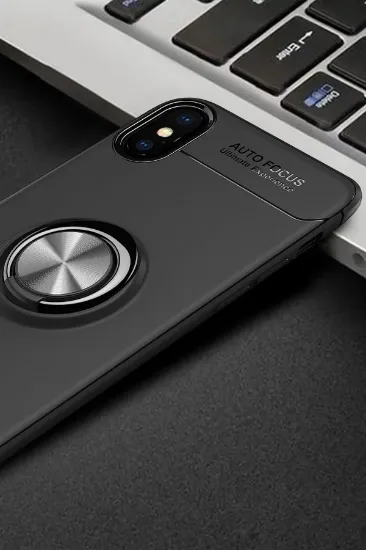 Newface iPhone XS Kılıf Range Yüzüklü Silikon - Siyah resmi