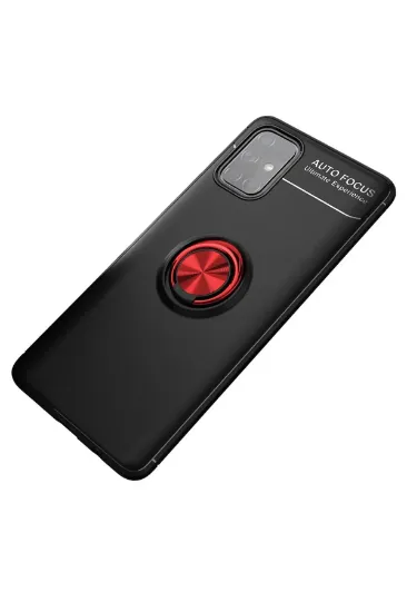 Newface Samsung Galaxy M31S Kılıf Range Yüzüklü Silikon - Siyah-Kırmızı resmi