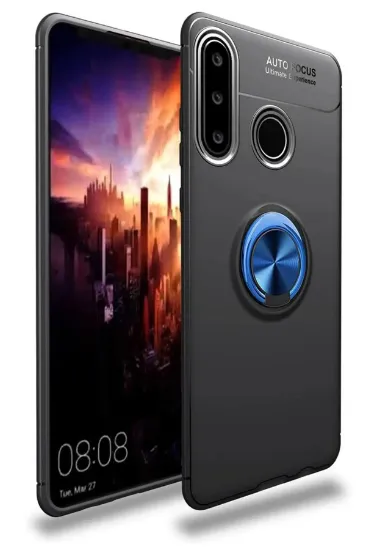 Newface Huawei Y6P Kılıf Range Yüzüklü Silikon - Siyah-Mavi resmi
