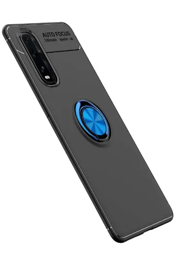 Newface Oppo Find X2 Kılıf Range Yüzüklü Silikon - Siyah-Mavi resmi
