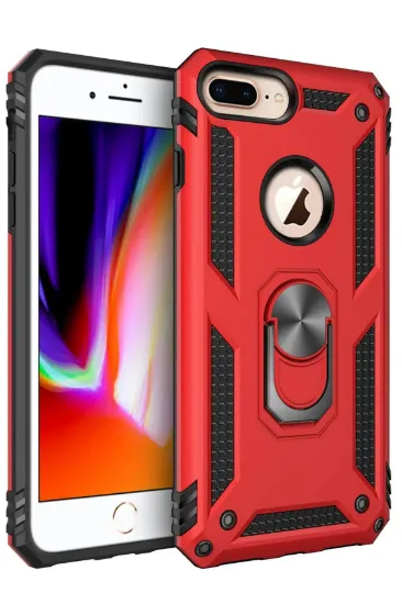 Newface iPhone 7 Plus Kılıf Sofya Yüzüklü Silikon Kapak - Kırmızı resmi
