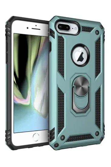 Newface iPhone 7 Plus Kılıf Sofya Yüzüklü Silikon Kapak - Yeşil resmi