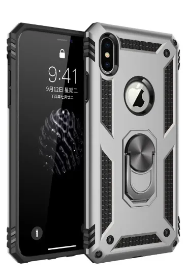 Newface iPhone XS Max Kılıf Sofya Yüzüklü Silikon Kapak - Gümüş resmi