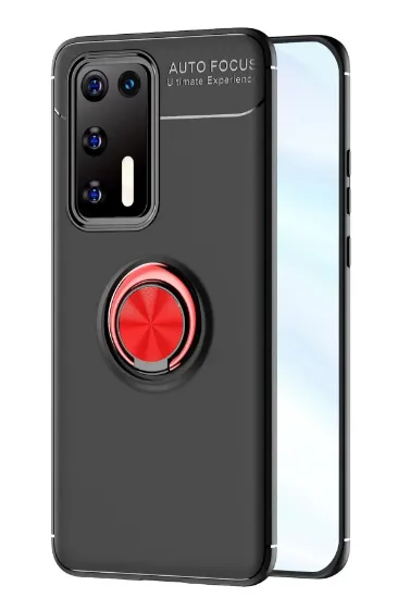 Newface Huawei P40 Kılıf Range Yüzüklü Silikon - Siyah-Kırmızı resmi