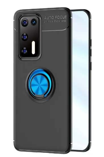 Newface Huawei P40 Kılıf Range Yüzüklü Silikon - Siyah-Mavi resmi