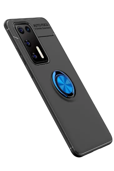 Newface Huawei P40 Kılıf Range Yüzüklü Silikon - Siyah-Mavi resmi