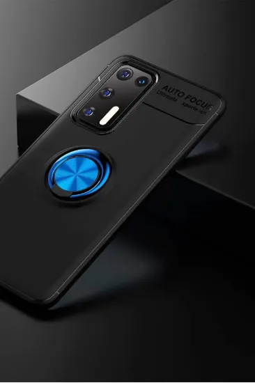 Newface Huawei P40 Kılıf Range Yüzüklü Silikon - Siyah-Mavi resmi