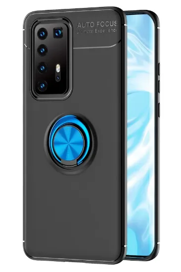 Newface Huawei P40 Pro Kılıf Range Yüzüklü Silikon - Siyah-Mavi resmi