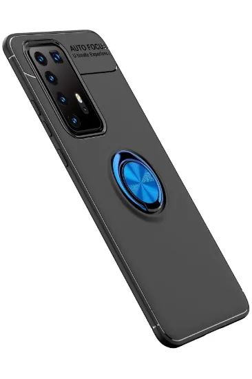 Newface Huawei P40 Pro Kılıf Range Yüzüklü Silikon - Siyah-Mavi resmi