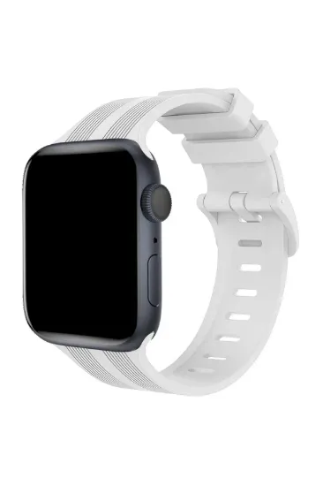 Newface Apple Watch 38mm KR408 Çizgili Silikon Kordon - Beyaz resmi