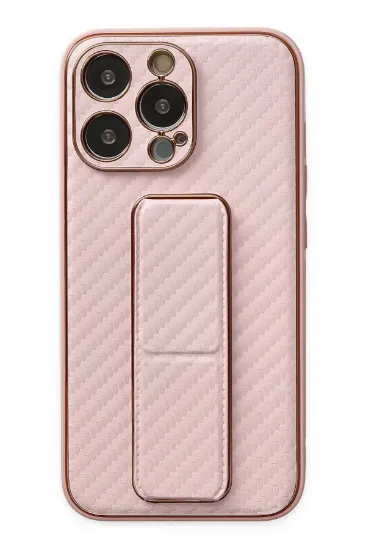 Newface iPhone 13 Pro Kılıf Coco Karbon Standlı Kapak - Pembe resmi