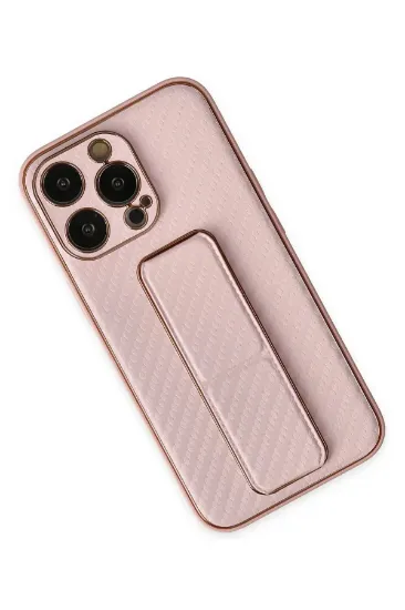 Newface iPhone 13 Pro Kılıf Coco Karbon Standlı Kapak - Pembe resmi
