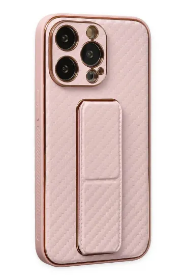 Newface iPhone 13 Pro Kılıf Coco Karbon Standlı Kapak - Pembe resmi