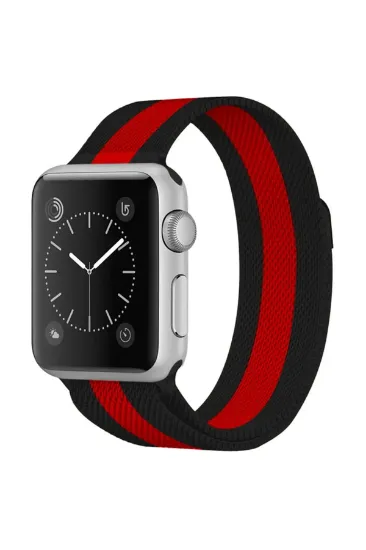 Newface Apple Watch 38mm Metal Mıknatıslı Kordon - Siyah-Kırmızı resmi