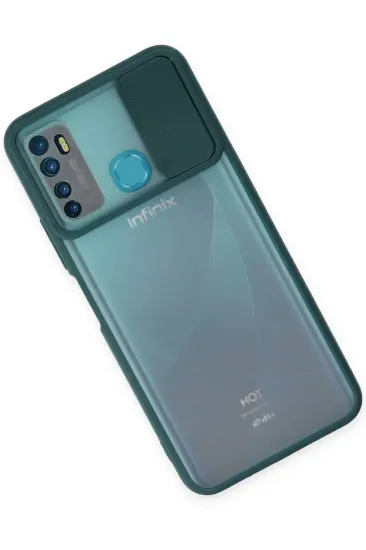 Newface İnfinix Hot 9 Kılıf Palm Buzlu Kamera Sürgülü Silikon - Yeşil resmi