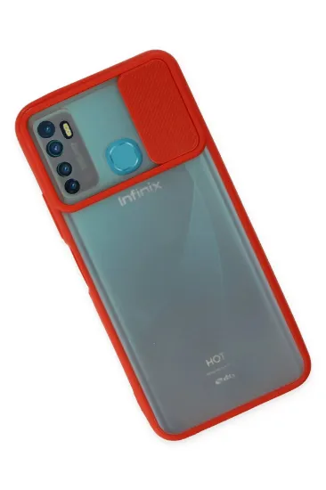 Newface İnfinix Hot 9 Kılıf Palm Buzlu Kamera Sürgülü Silikon - Kırmızı resmi