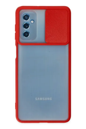 Newface Samsung Galaxy M52 5G Kılıf Palm Buzlu Kamera Sürgülü Silikon - Kırmızı resmi