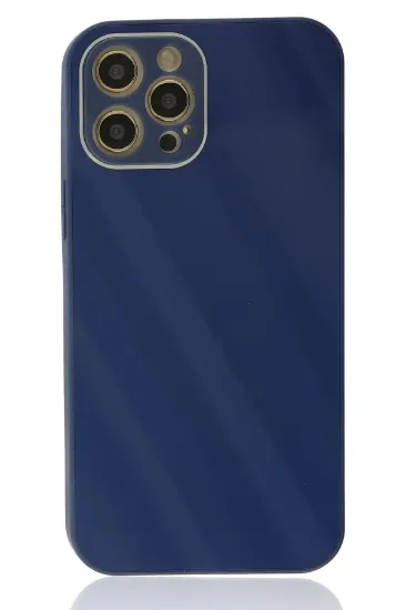Newface iPhone 12 Pro Max Kılıf Glass Kapak - Lacivert resmi
