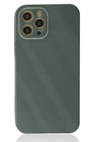 Newface iPhone 12 Pro Max Kılıf Glass Kapak - Koyu Yeşil resmi