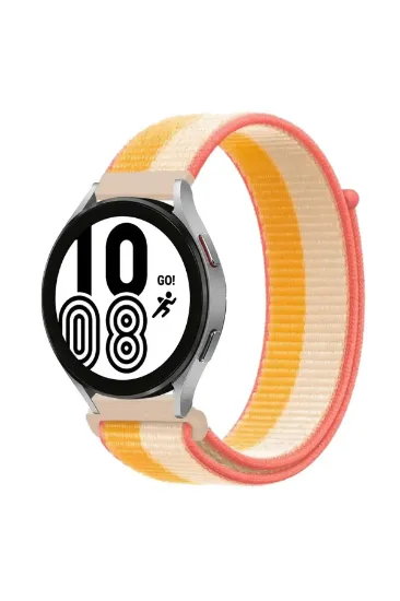 Newface Samsung Galaxy Watch 4 Hasırlı Cırtcırtlı Kordon - Sarı-Beyaz resmi