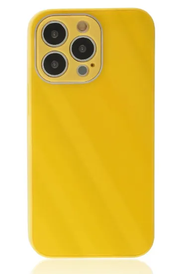 Newface iPhone 13 Pro Kılıf Glass Kapak - Sarı resmi