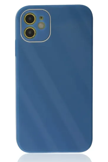 Newface iPhone 12 Kılıf Glass Kapak - Mavi resmi