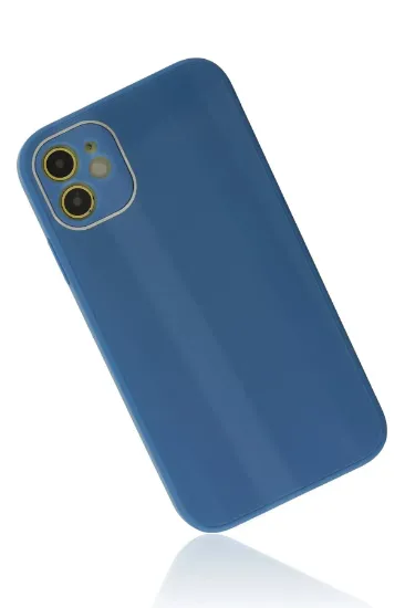 Newface iPhone 12 Kılıf Glass Kapak - Mavi resmi