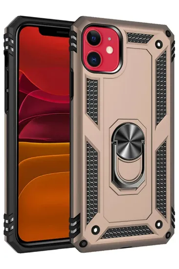 Newface iPhone 11 Kılıf Sofya Yüzüklü Silikon Kapak - Gold resmi