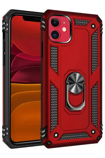 Newface iPhone 11 Kılıf Sofya Yüzüklü Silikon Kapak - Kırmızı resmi