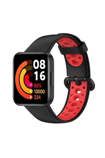 Newface Xiaomi Redmi Watch 2 Spor Delikli Kordon - Siyah-Kırmızı resmi
