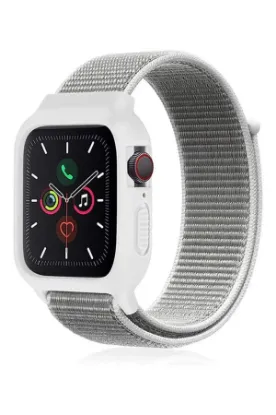 Newface Apple Watch 38mm Hasırlı Cırtcırtlı Kasalı Kordon - Beyaz resmi