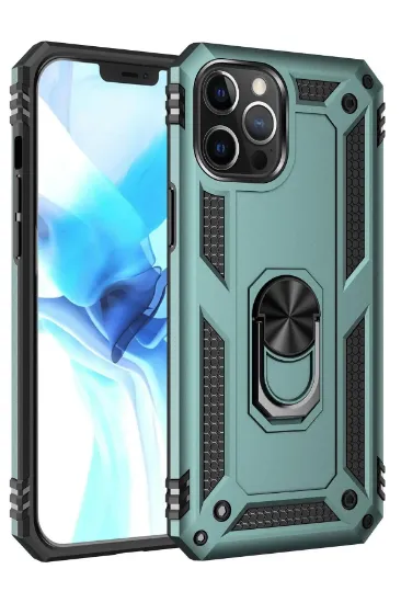 Newface iPhone 12 Pro Max Kılıf Sofya Yüzüklü Silikon Kapak - Yeşil resmi