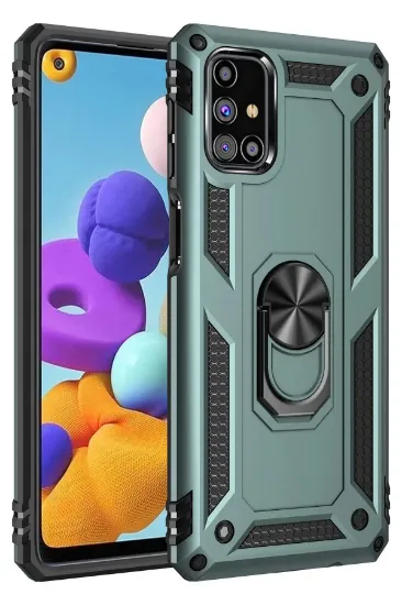 Newface Samsung Galaxy M31S Kılıf Sofya Yüzüklü Silikon Kapak - Yeşil resmi