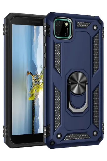 Newface Huawei Y5P Kılıf Sofya Yüzüklü Silikon Kapak - Lacivert resmi