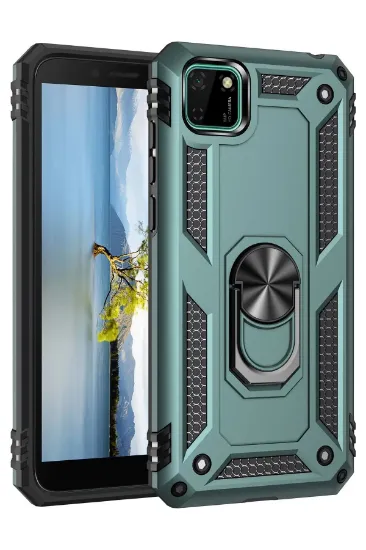 Newface Huawei Y5P Kılıf Sofya Yüzüklü Silikon Kapak - Yeşil resmi