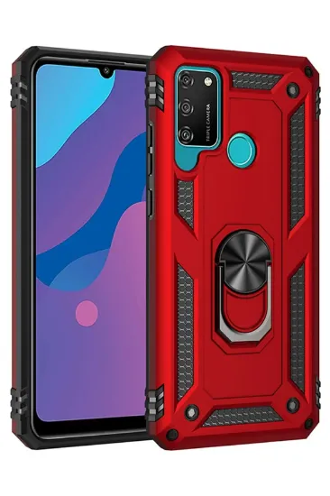 Newface Huawei Y6P Kılıf Sofya Yüzüklü Silikon Kapak - Kırmızı resmi