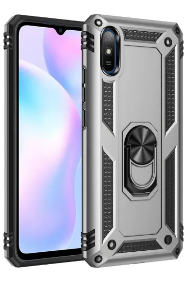 Newface Xiaomi Redmi 9A Kılıf Sofya Yüzüklü Silikon Kapak - Gümüş resmi