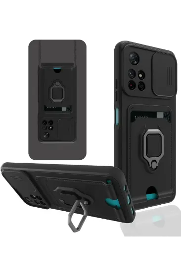 Newface Xiaomi Redmi Note 11T Kılıf Zuma Kartvizitli Yüzüklü Silikon - Siyah resmi